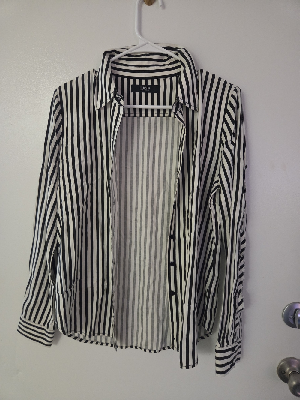 Hudson Black And White Striped Button Up